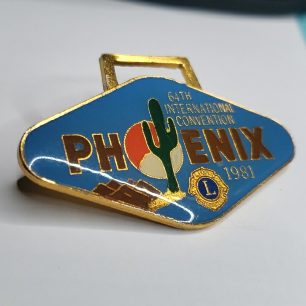 Vintage Lions Club 1981 Phoenix pin Arizona cactus desert motif brooch pin